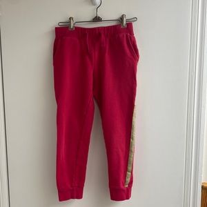 Lands End girls sweatpants small 7/8, hot pink with gold side stripe pockets